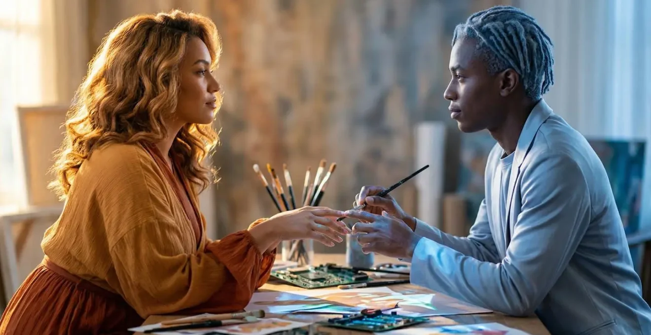 Balance symbolique entre l'énergie solaire du Lion et l'innovation collective du Verseau