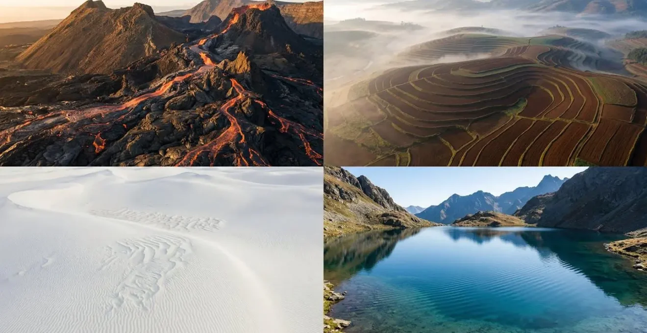Représentation abstraite des quatre éléments astrologiques dans leur environnement naturel