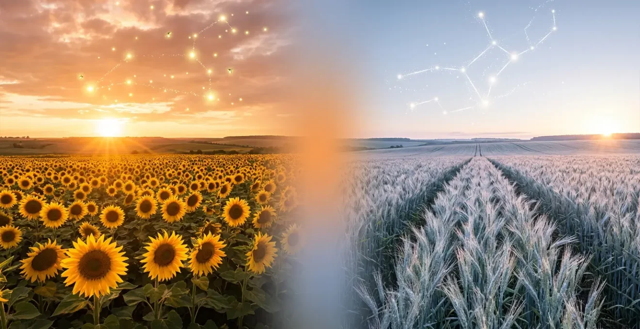 Représentation céleste des signes du Lion et de la Vierge avec symbolisme des décans astrologiques