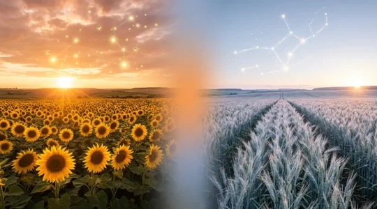 Représentation céleste des signes du Lion et de la Vierge avec symbolisme des décans astrologiques