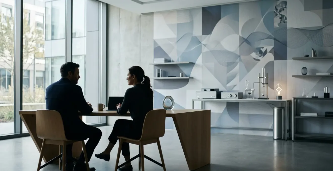 Environnement professionnel minimaliste avec symboles scientifiques subtils représentant la parapsychologie