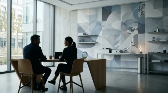 Environnement professionnel minimaliste avec symboles scientifiques subtils représentant la parapsychologie