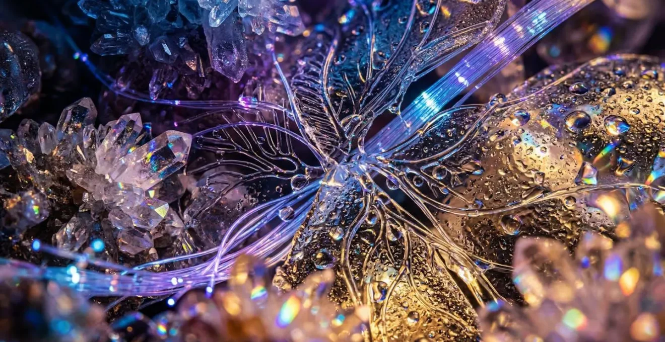 Vue macro de structures neurologiques abstraites représentant différents canaux de perception