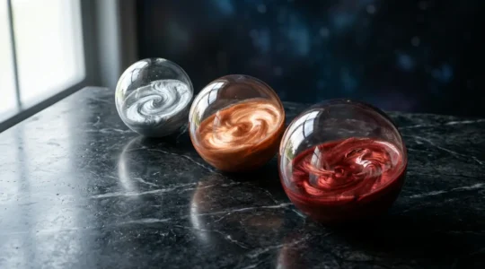 Représentation symbolique des planètes en mouvement rétrograde avec des effets visuels oniriques suggérant leur influence sur la vie terrestre