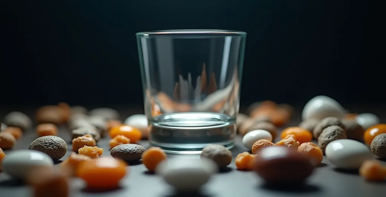 Nature morte symbolique représentant le vide intérieur et les tentatives de le combler