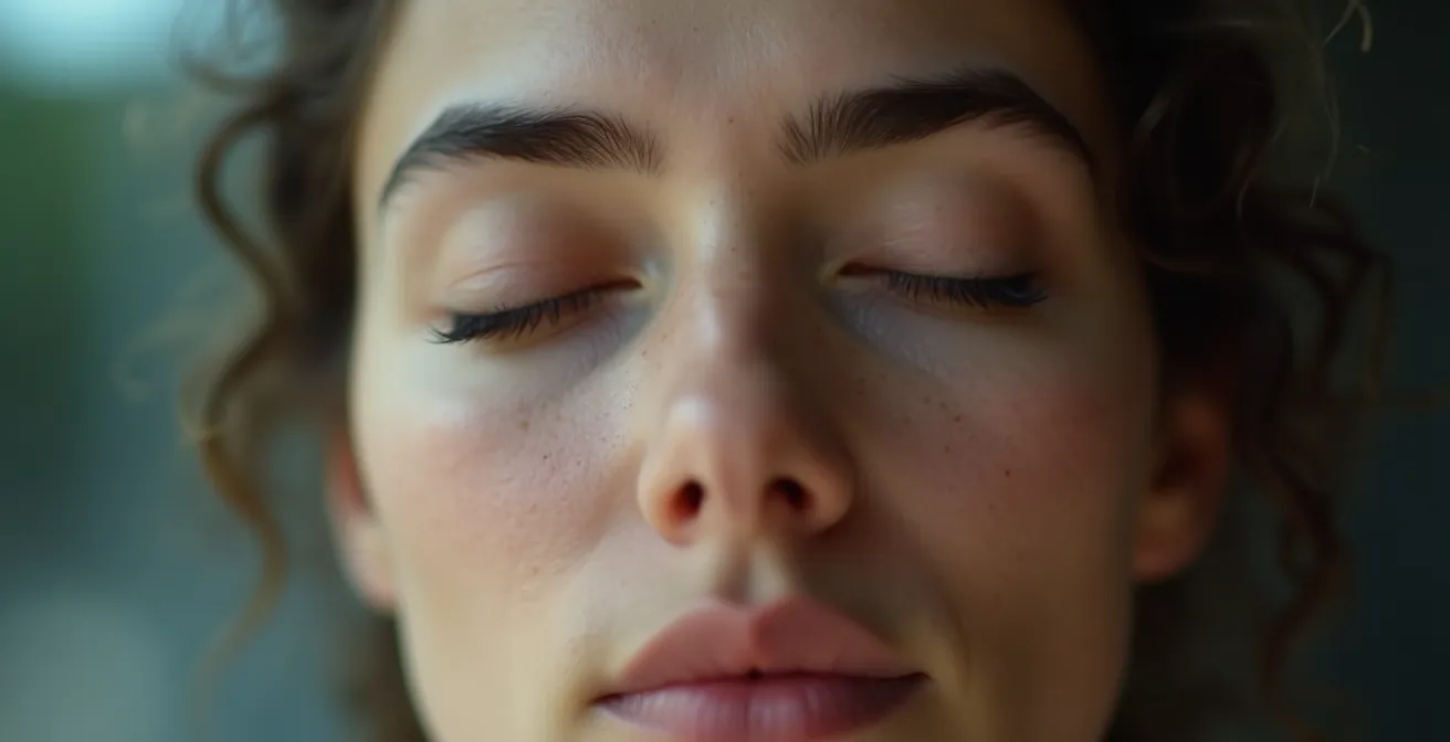 Athlète en concentration profonde visualisant sa performance future