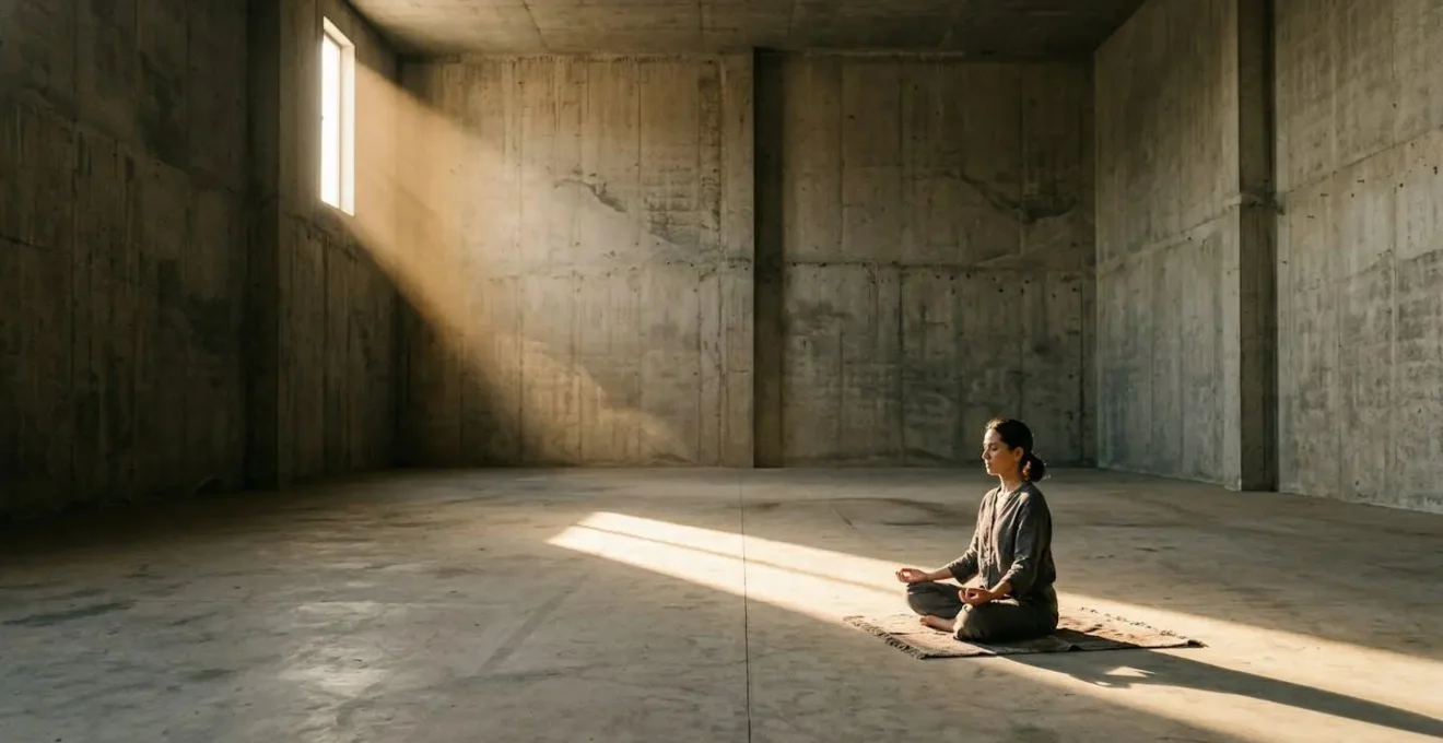 Personne en méditation avec représentation abstraite du passage des ondes cérébrales beta vers alpha