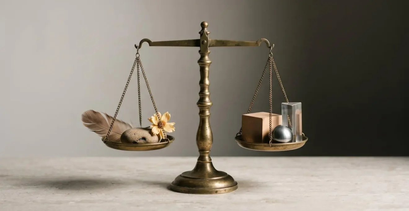 Balance symbolique entre intuition et logique avec éléments naturels